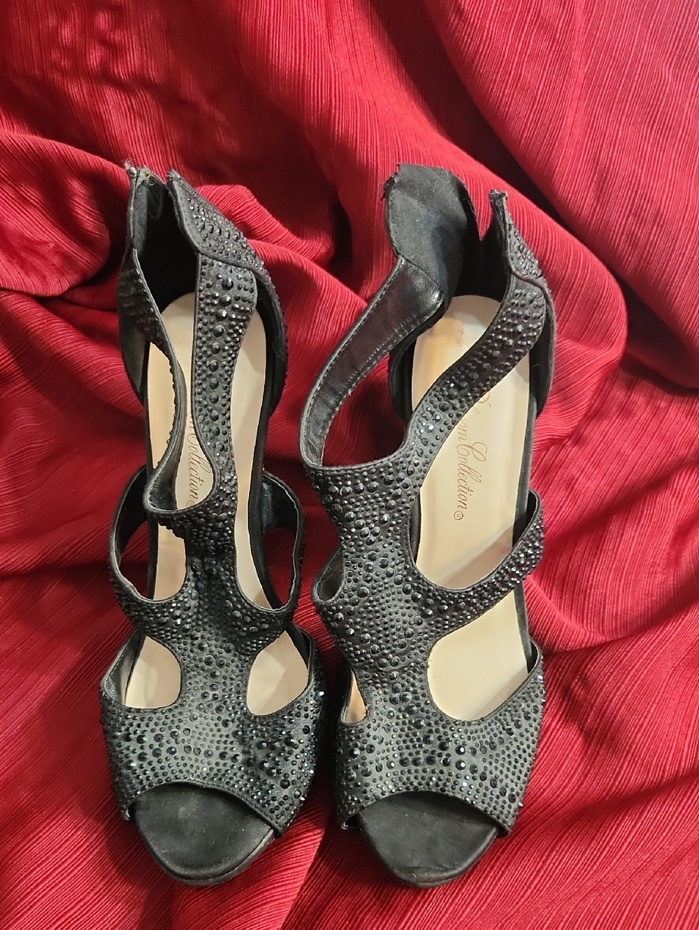 Women's Black Rhinestone Cutout Dress Sandals